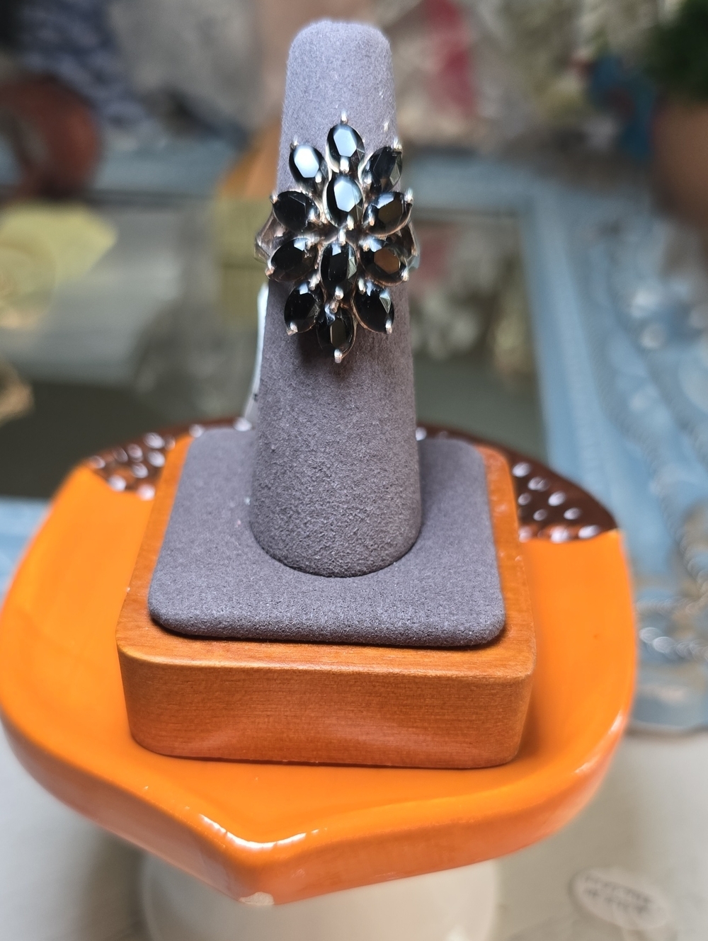Black Onyx Cluster Ring Size 7